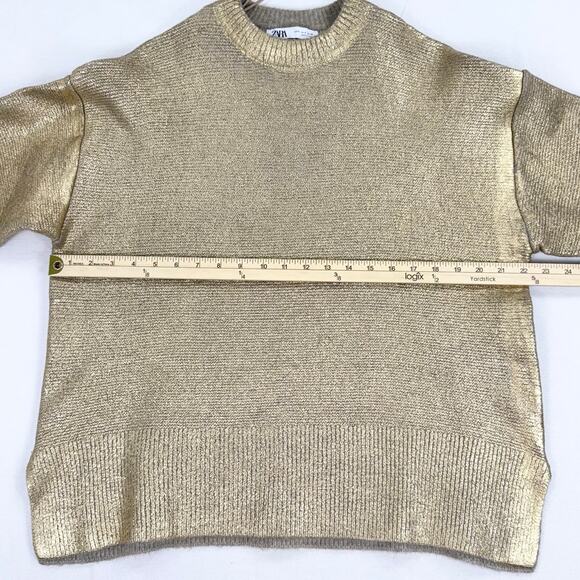 Zara Women's Cracked Metallic Boxy Knit Sweater Small Golden - Picture 11 of 12